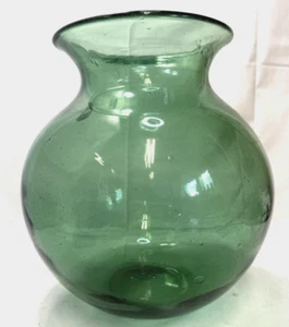 Rare large Japan Hokuyo Blown Glass Vase Green 10" w/ Tag Japanese Float Co - Picture 1 of 9