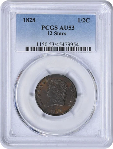 1828 Half Cent 12 Stars AU53 PCGS Cover