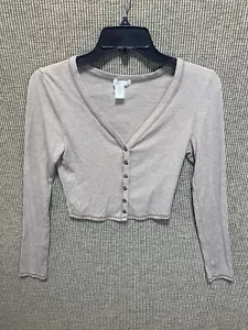 Bozzolo Crop Top Womens M Brown Ribbed V-Neck Button Accent Long Sleeve Fitted - Picture 1 of 6