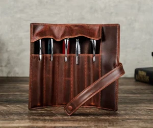 Stiftetui Echt Leder Stiftmappe Stifterrolle Federmäppchen Stiftetui für 5Stifte - Bild 1 von 8