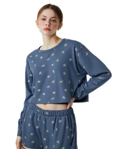 Colsie Damen blau Blumen Crop Top Baumwollmischung Pyjama 2-teiliges Set Größe Small - Bild 1 von 18