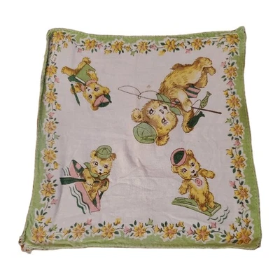 Vintage Child's Handkerchief Bear Fishing School Boating Diving - Imagem 1 de 4