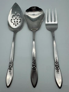 SET OF 3 ONEIDA COMMUNITY SPRING ROSE STAINLESS STEEL SERVING PIECES - Picture 1 of 4