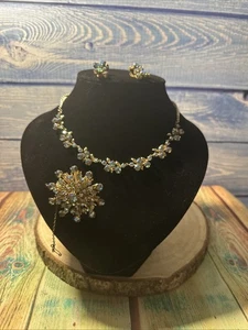 Vintage buntes Strass Halsband Halskette 17" passende Ohrringe und Brosche (688a) - Bild 1 von 7