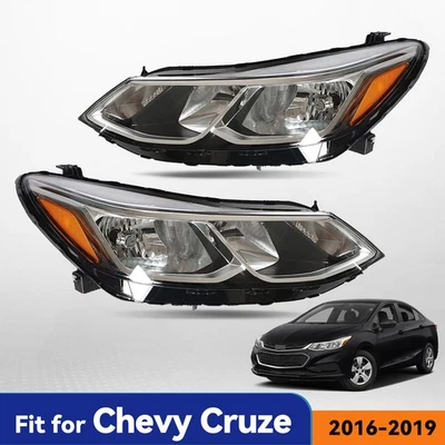 Halogen Headlights For 2016-2019 Chevy Cruze Left + Right Pair w/ Bulbs Chrome - Image 1 of 4