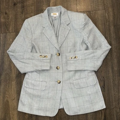 Blazer Talbots Vintage Feminino Tamanho 8 Janela Xadrez Azul Claro Forrado de Seda Trabalho - Imagem 1 de 4