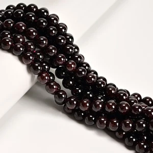 03- Natural Red Garnet Smooth Round Beads 6.5-7mm 8.5-9mm 9.5-10mm 15.5" Strand - Picture 1 of 3