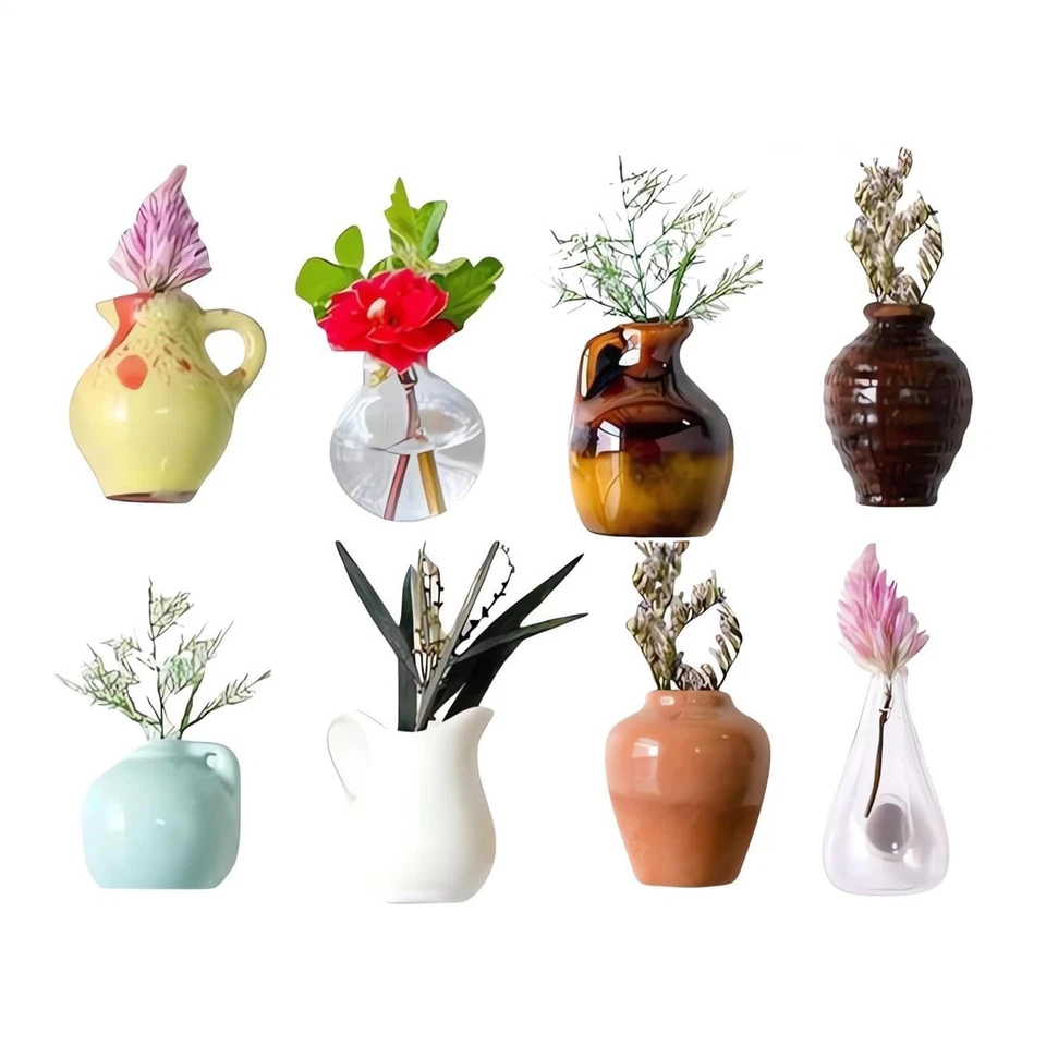 8PCS Mini Ceramic Vase Refrigerator Magnets, 3D Flower Vase Fridge Home Decor - image 1 of 4