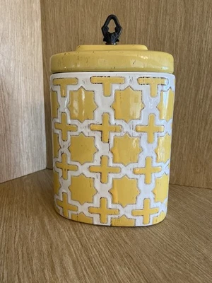Large Sunshine Yellow Contemporary Ceramic Canaster With Lid 14” T X 9” W X 5” D - Image 1 of 4