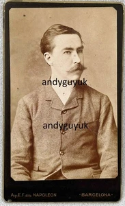 CDV SPAIN BARCELONA HANDSOME YOUNG MAN MOUSTACHE ANTIQUE PHOTO DAPPER SMART - Foto 1 di 2