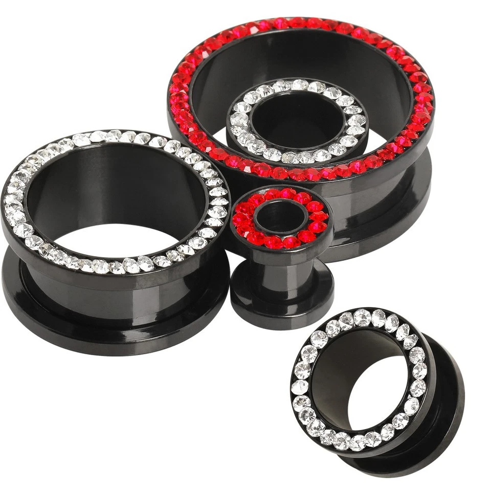 PAR de tapones de túnel de ajuste de tornillo multi circonita cúbica enchapados en PVD negro Foto 1 de 3