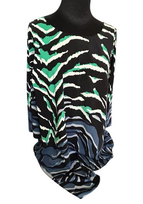 Nuevo con etiquetas Alfani Mujer 1X Top Túnica Elastizada Azul, Verde Cebra Rayas Dobladillo Alto Bajo Nuevo Foto 1 de 4