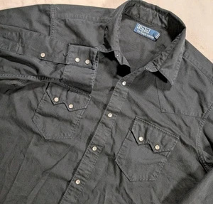 VTG Polo Ralph Lauren Black Western Sawtooth Pearl Snap Button Up Shirt Men's M - Picture 1 of 11