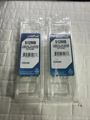 2) ORIGINAL!! CRUCIAL 512MB 200-PIN SODIMM MEMORY RAM CT6464X40B - Image 1 of 4