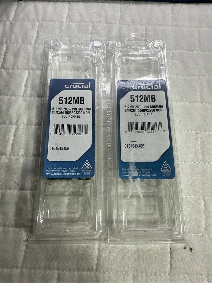 2) ORIGINAL!! CRUCIAL 512MB 200-PIN SODIMM MEMORY RAM CT6464X40B - Image 1 of 4