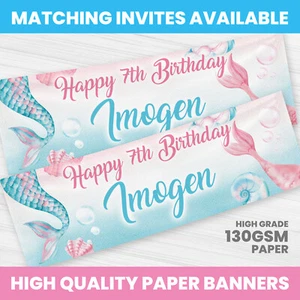 MEERJUNGFRAU GEBURTSTAGSBANNER PERSONALISIERT JEDEN NAMEN FOTO PARTY BANNER MÄDCHEN JUNGE - Bild 1 von 3