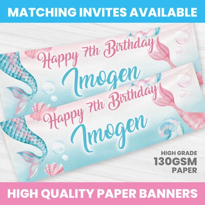 MERMAID BIRTHDAY BANNER PERSONALISED ANY NAME PHOTO PARTY BANNER GIRL BOY - Image 1 of 3