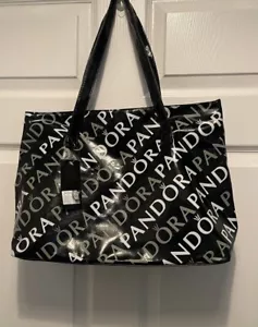 Pandora Tote Bag Black White Signature Spell out Large 18" x 12" - Picture 1 of 6