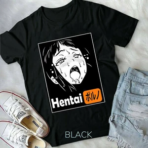 Hentai Waifu Ahegao Cute Sexy Girl Gothic Lewd Otaku Manga Anime Black T-shirt - Picture 1 of 6