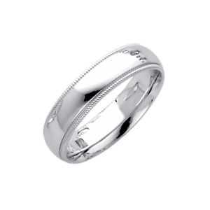 14K Solid White Gold Comfort Fit Milgrain Wedding Band Ring 5mm Size 4-12 Men Wm