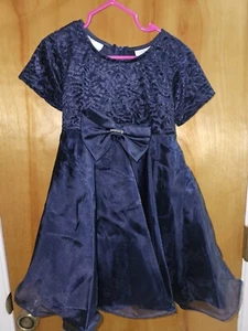 Bonnie Jean Fancy Little Girls Navy Blue Party Dress - Size 5 - Picture 1 of 5