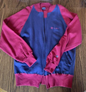 Champion Vintage Trainingsjacke rot/rotbraun mit marineblauen Streifen Reißverschluss Large - Bild 1 von 5