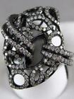 MODERN PAVE WHITE DIAMOND 18KT BLACK GOLD MARQUISE PUFF COCKTAIL RING #RG8383WD