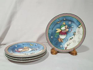 Sakura Debbie Mumm "Snow Angel Village" Salad/Appetizer Plates- Set of 4 - MINT - Picture 1 of 5