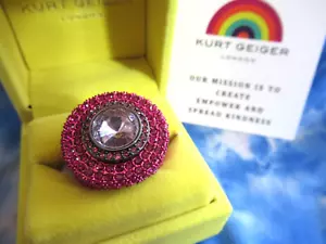 Kurt Geiger London Pave Stone Statement Cocktail Dark Pink Ring Size-8 New - Picture 1 of 6