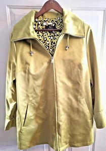 Dennis Basso Women's Jacket Lime Green Hood Collared Pockets Lined Size L - Picture 1 of 8