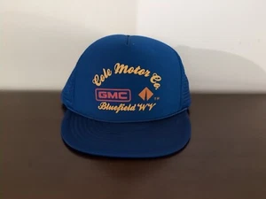 Vintage Otto Cap Bluefield WV Cole Motor Co. GMC Trucker Hat Snapback Blue Rope - Picture 1 of 5