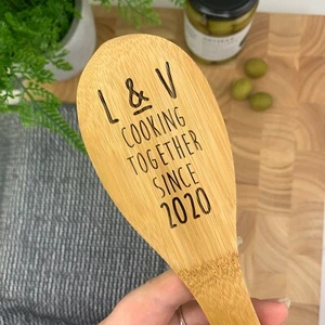 Personalised Cooking Together Since Wooden Spoon Engraved Funny Valentines Gift - Picture 1 of 15