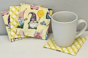 Ostern Getränk Untersetzer Wende Wichtel Ei Gitter weiß gelb rosa 4er Set - Bild 1 von 6
