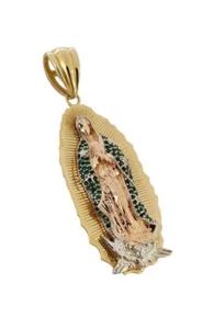 14k Tri-Tone Solid gold Virgin Mary Guadalupe Religious Pendant for Necklace - Picture 1 of 6