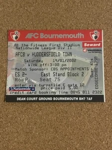 2001/02 AFC BOURNEMOUTH V HUDDERSFIELD TOWN 19-02-2002 DIVISIÓN 2 BOLETO DE PARTIDO - Imagen 1 de 1