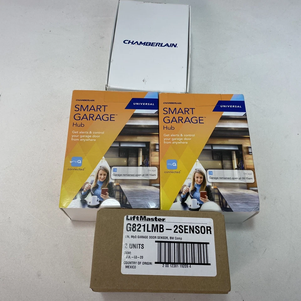 3X Smart garage hub Chamberlain MYQ-G0301 MyQ & 2 Sensors G821LMB-2SENSOR - Image 1 of 3