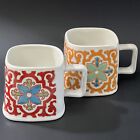 NEW Set of 2 Spectrum Designz Floral Boho Orange & Red Square Coffee Mugs 3.5