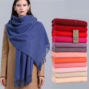 Bufanda de cachemir de invierno 2025 para mujer chales gruesos cálidos de lana envolturas borla de color liso - Imagen 1 de 16