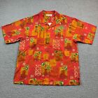 Tommy Bahama Hawaiian Shirt Mens XL Orange Palm Embroided 100% Silk Camp Aloha