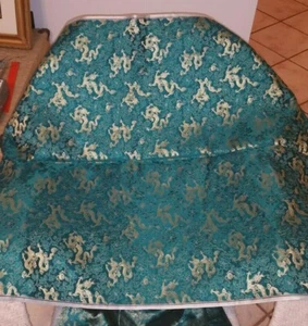 BROCADE FABRIC Emerald Gold Dragon & Floral Pattern Silk Dress Costume Décor - Picture 1 of 10