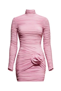 Magda Butrym X H&M - PINK ROSE APPLIQUE HIGH NECK DRESS SMALL - NEW HM NWT - Picture 1 of 4
