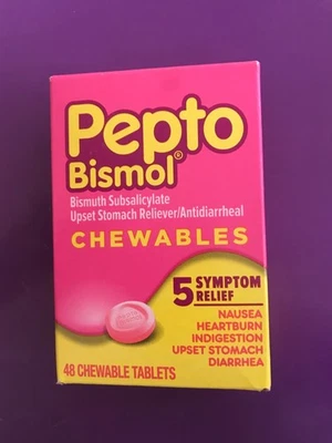 Tabletas masticables Pepto Bismol para náuseas, acidez estomacal, 48 ct Foto 1 de 4