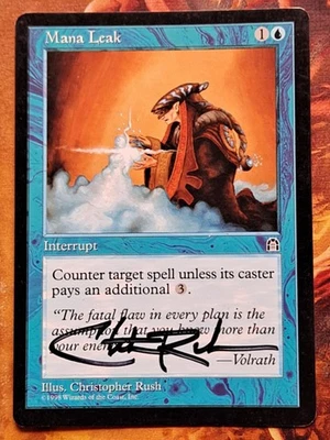 Mtg Stronghold Mana Leak Autographed By Christopher Rush  - Image 1 of 2