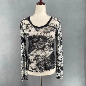 Sheer Long Sleeve Top - No Tags - M? Black White Retro Y2K 90s Boho Stretch - Picture 1 of 12