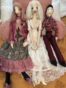 "Lote de 3 muñecas de tela hechas a mano Elinor Peace Bailey 35"" de colección - Boudoir de novia - Difícil de encontrar" - Imagen 1 de 12