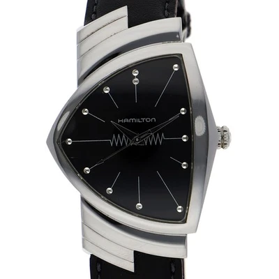 HAMILTON H244110 Ventura WATCH black SS/leather QZ - image 1 of 4