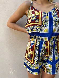Vestito Corto Moda Positano Con stampa Floreale Blu Taglia M - Foto 1 di 3