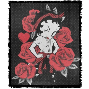 Betty Boop Blanket, 50"x60" Romantic Roses Woven Cotton Blend Throw Blanket - Picture 1 of 6