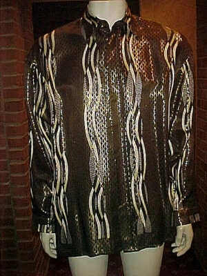CAMISA VINTAGE PARA HOMBRE ALBERTO CELINI SEDA METALIZADA COLOR BLANCO Y NEGRO TALLA MEDIANA Foto 1 de 4