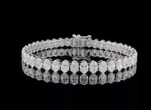 10 Ct 925 Sterling Silver Oval Cut Lab Created Diamond Women Tennis Bracelet - Picture 1 of 1